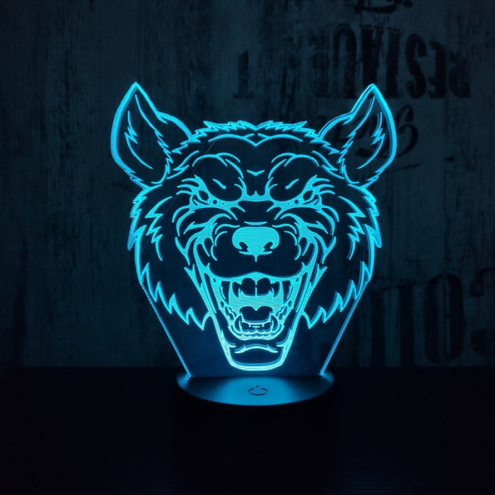 Farkas Fej 2 7 színű 3D led lámpa