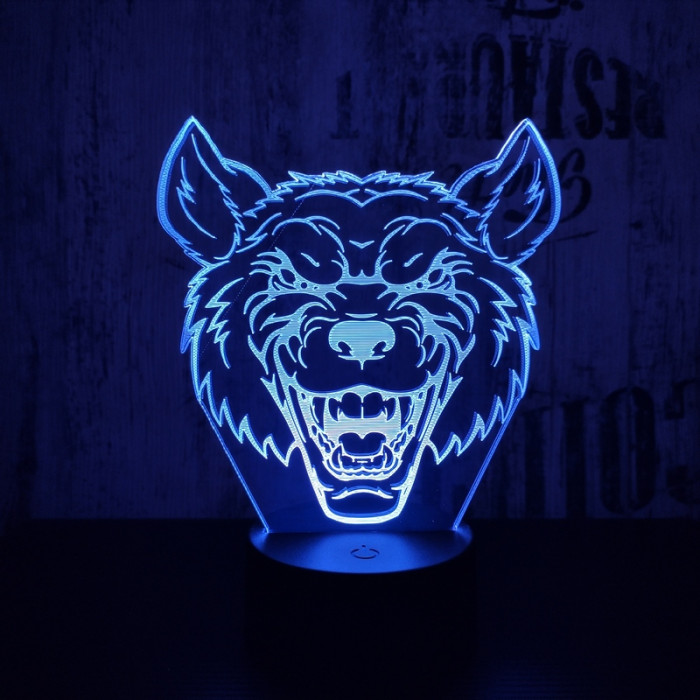 Farkas Fej 2 7 színű 3D led lámpa