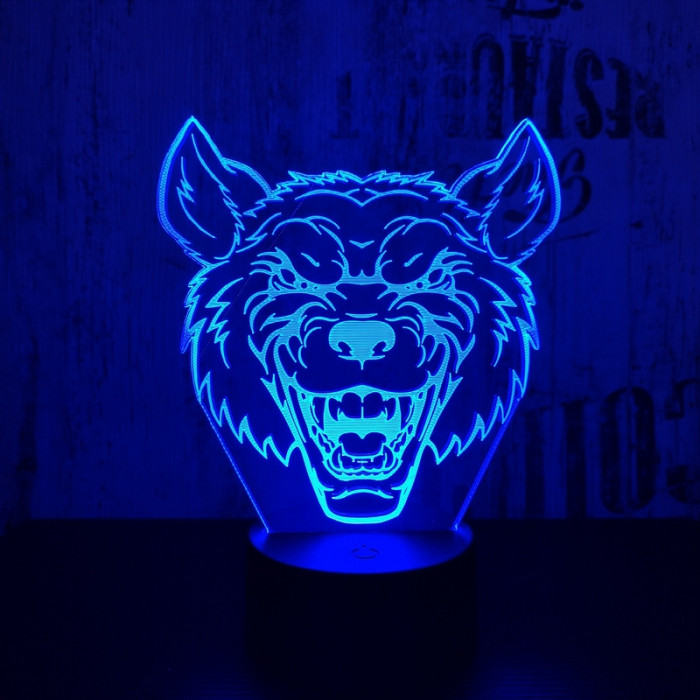 Farkas Fej 2 7 színű 3D led lámpa