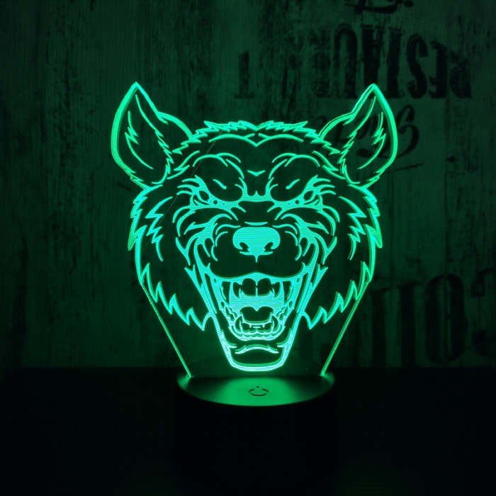 Farkas Fej 2 7 színű 3D led lámpa