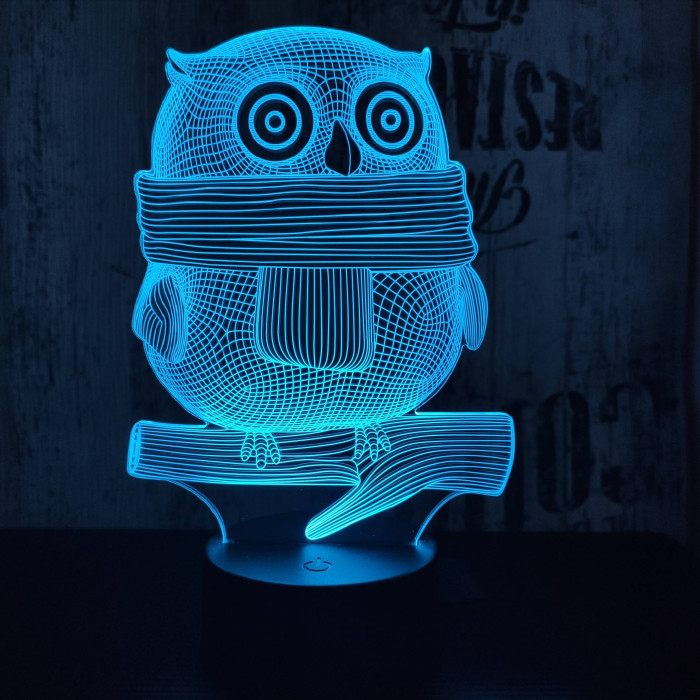 Sálas bagoly  7 színű 3D led lámpa