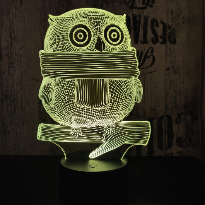 Sálas bagoly  7 színű 3D led lámpa