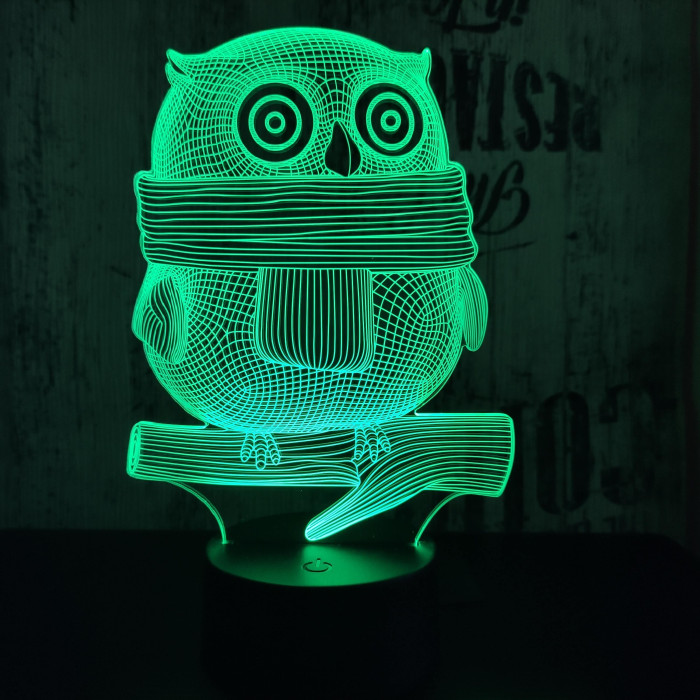 Sálas bagoly  7 színű 3D led lámpa