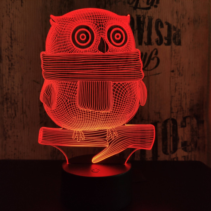 Sálas bagoly  7 színű 3D led lámpa