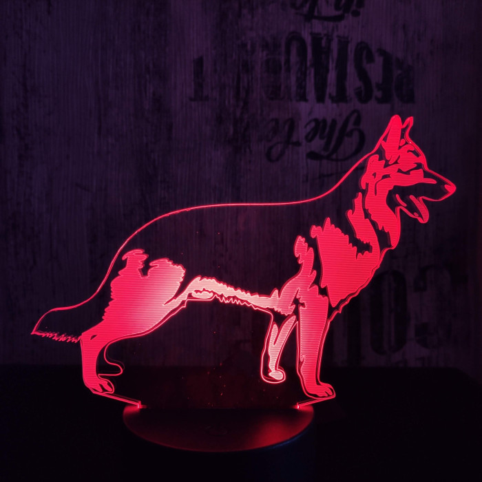 Német juhász 7 színű 3D led lámpa