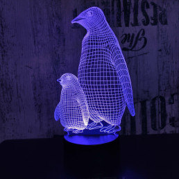 Két Pingvin 7 színű  3D led lámpa