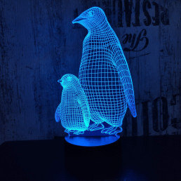 Két Pingvin 7 színű  3D led lámpa