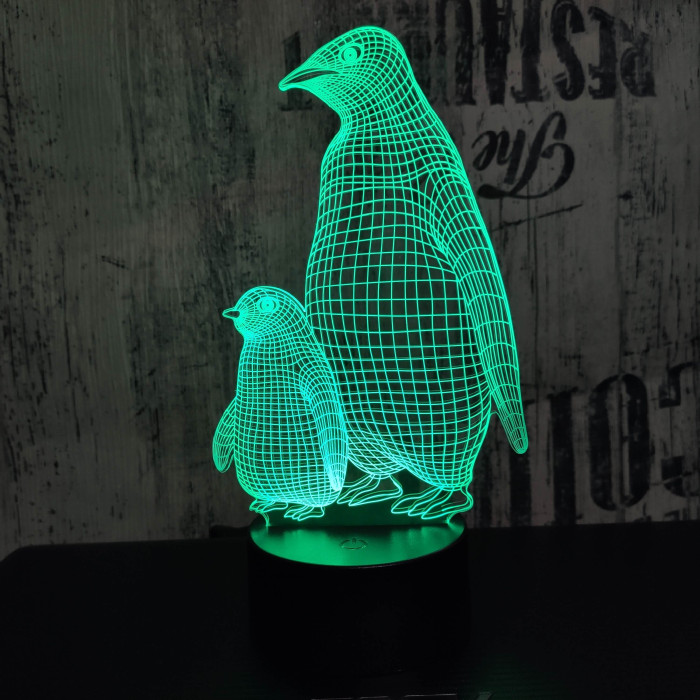 Két Pingvin 7 színű  3D led lámpa