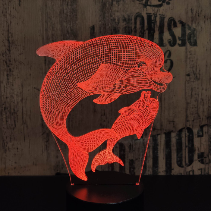 Delfin és kicsinye 7 színű 3D led lámpa