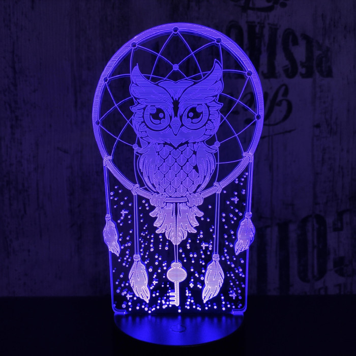 Bagoly Totem 7 színű 3D led lámpa