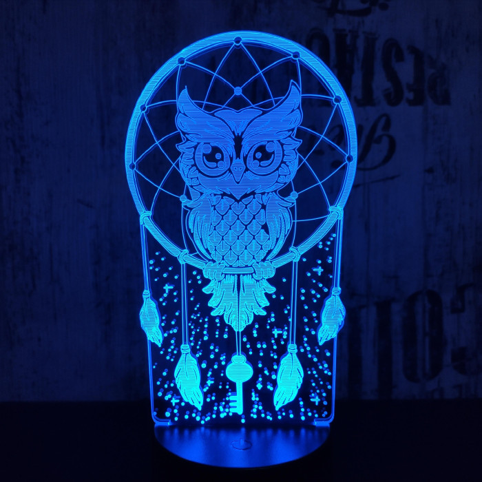 Bagoly Totem 7 színű 3D led lámpa