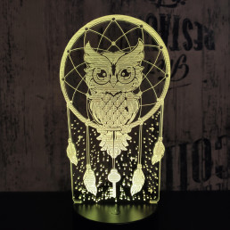 Bagoly Totem 7 színű 3D led lámpa