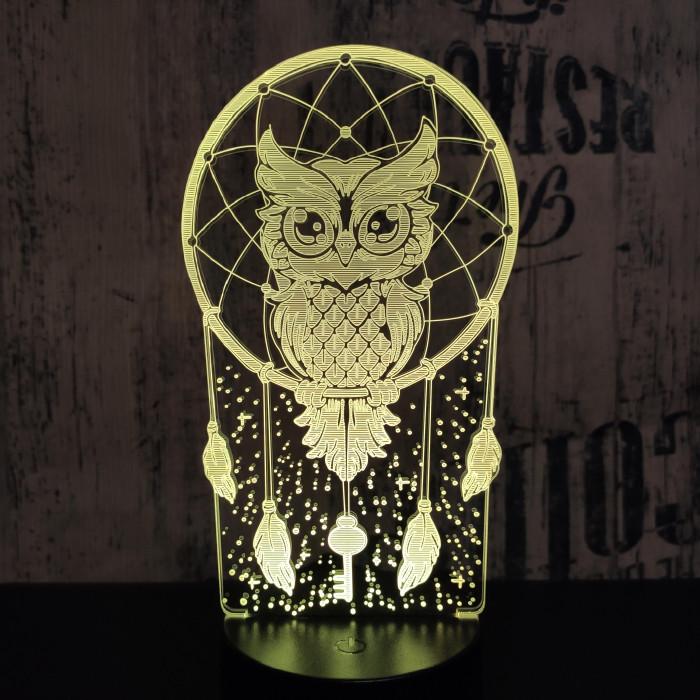 Bagoly Totem 7 színű 3D led lámpa