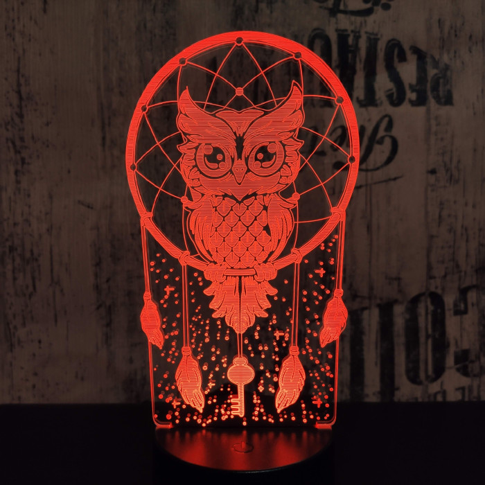 Bagoly Totem 7 színű 3D led lámpa