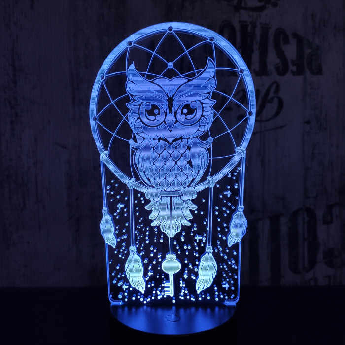 Bagoly Totem 7 színű 3D led lámpa