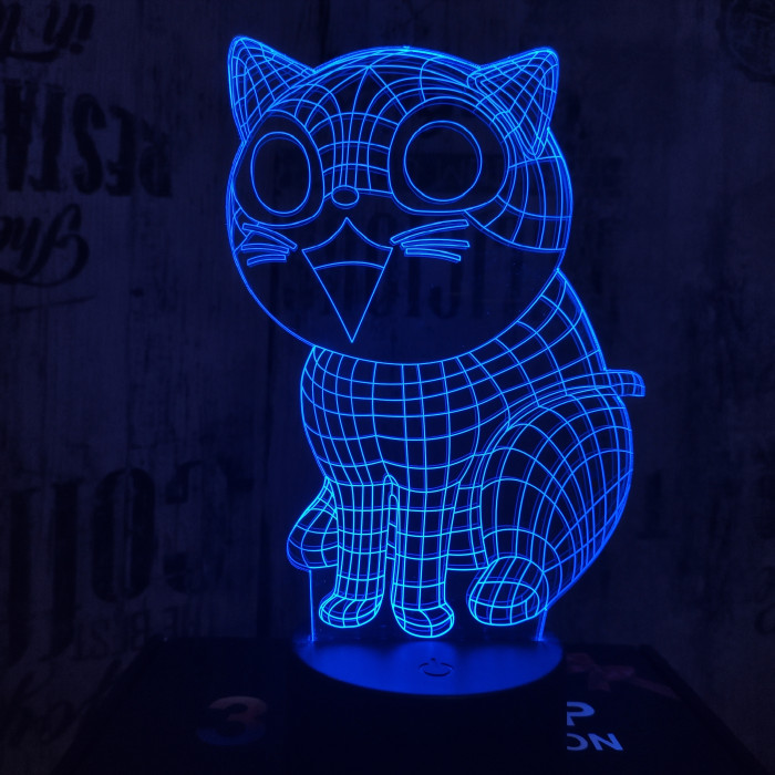 Nevető cica 7 színű 3D led lámpa