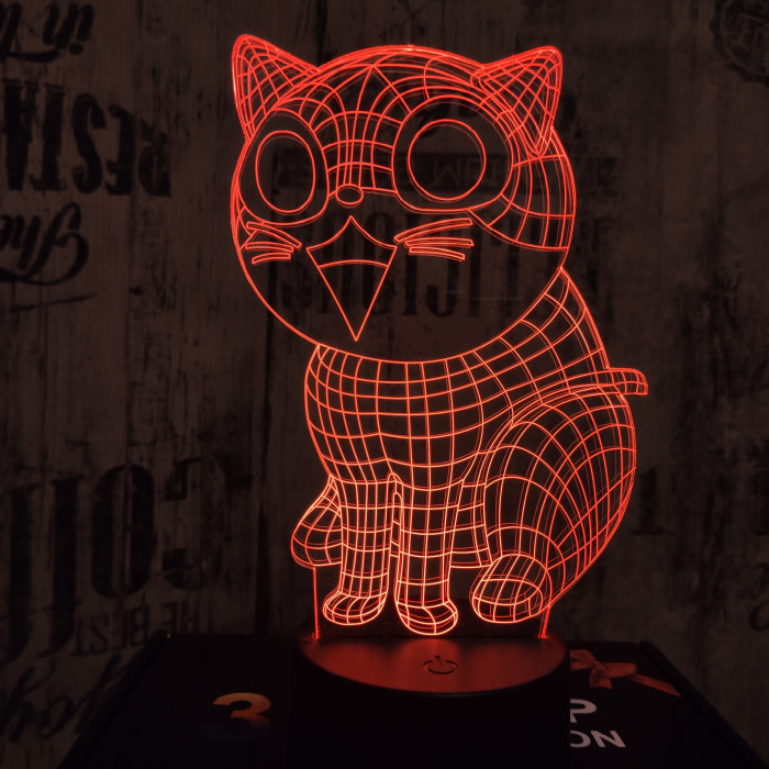 Nevető cica 7 színű 3D led lámpa