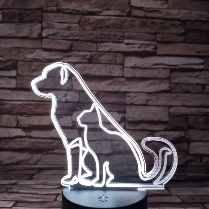 Kutya cica barátság 7színű 3D led lámpa
