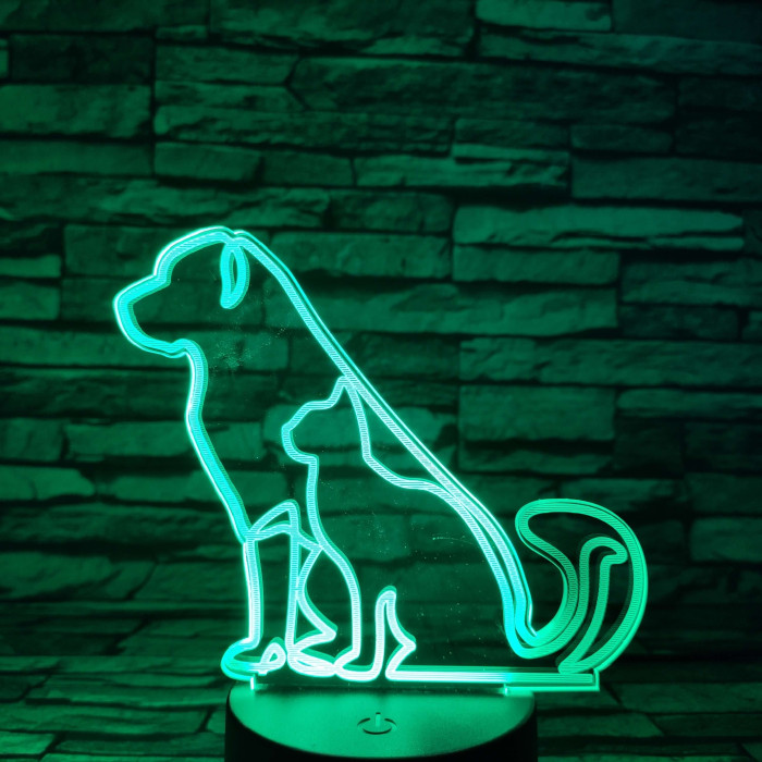 Kutya cica barátság 7színű 3D led lámpa