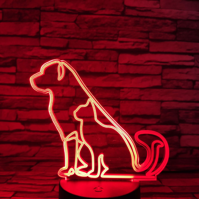 Kutya cica barátság 7színű 3D led lámpa