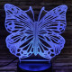Lepke  7 színű 3D led lámpa