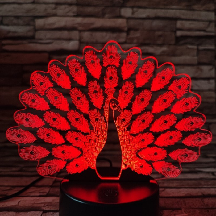 Páva díszes tolla 7 színű 3D led lámpa