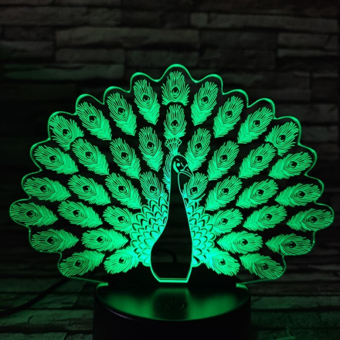 Páva díszes tolla 7 színű 3D led lámpa