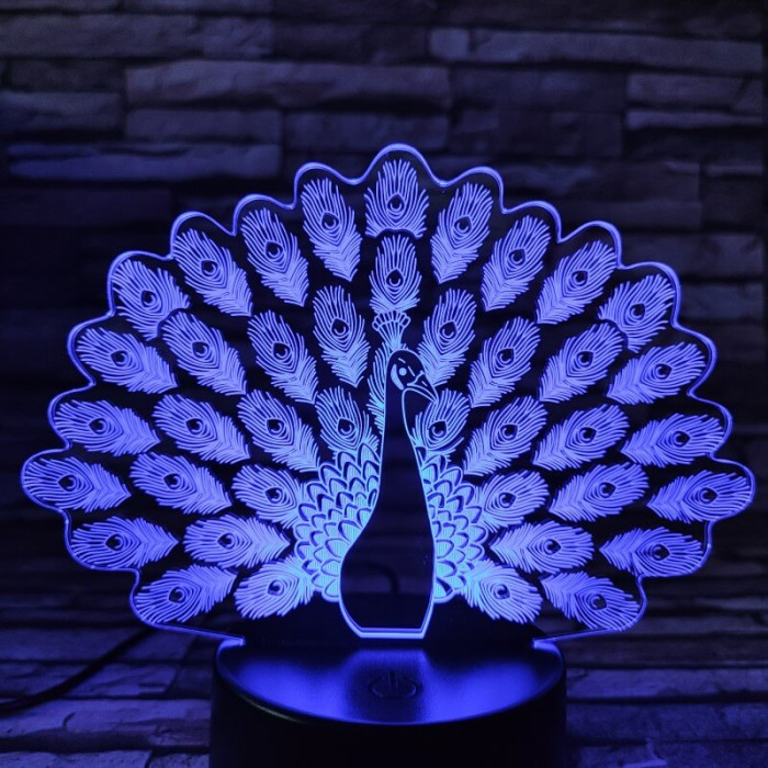 Páva díszes tolla 7 színű 3D led lámpa