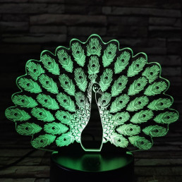 Páva díszes tolla 7 színű 3D led lámpa