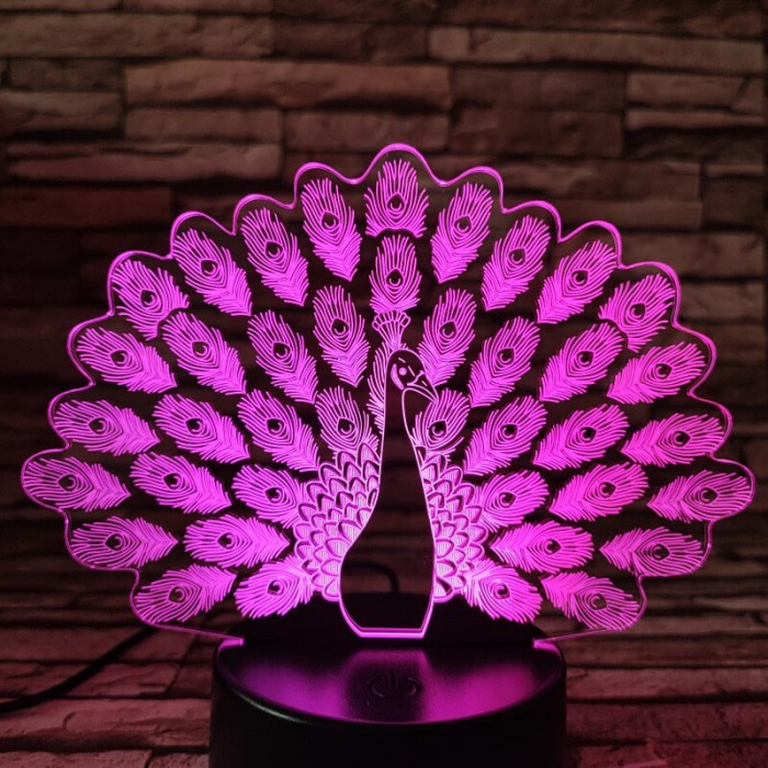 Páva díszes tolla 7 színű 3D led lámpa