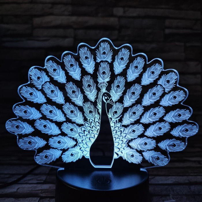 Páva díszes tolla 7 színű 3D led lámpa