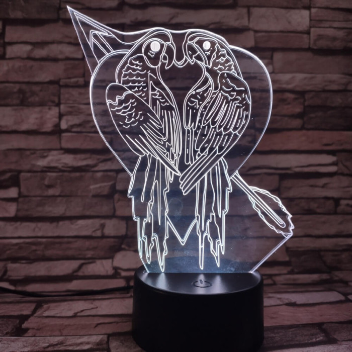 Papagáj Szív 7 színű 3D led lámpa