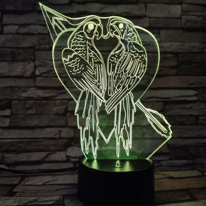Papagáj Szív 7 színű 3D led lámpa