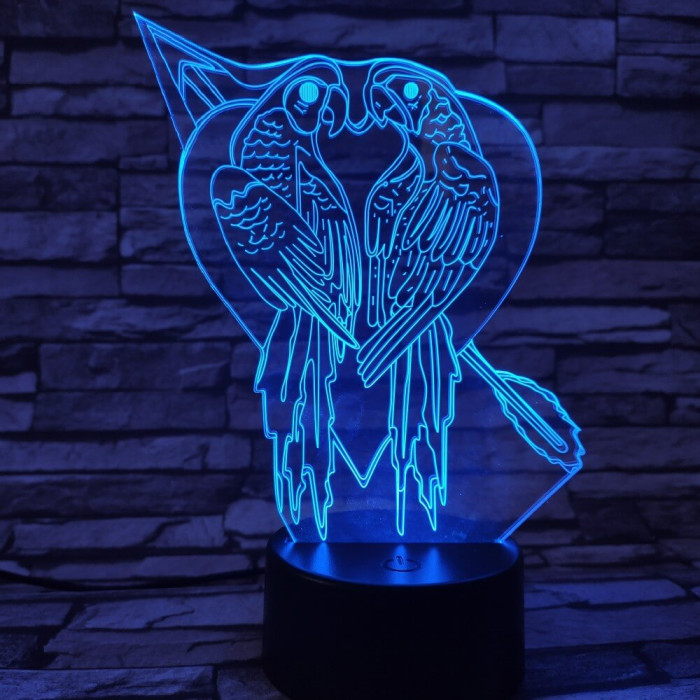 Papagáj Szív 7 színű 3D led lámpa