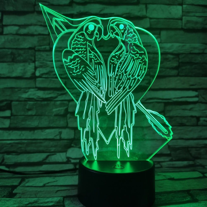 Papagáj Szív 7 színű 3D led lámpa