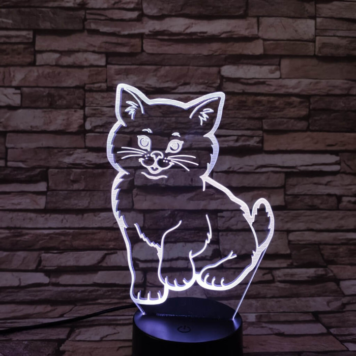 Mosolygós Cica 7 színű 3D led lámpa