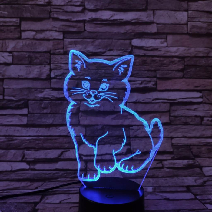 Mosolygós Cica 7 színű 3D led lámpa