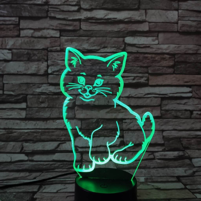 Mosolygós Cica 7 színű 3D led lámpa