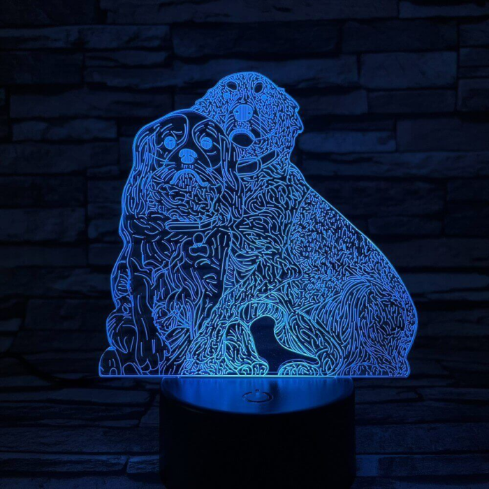 Két Kutya 7 színű 3D led lámpa