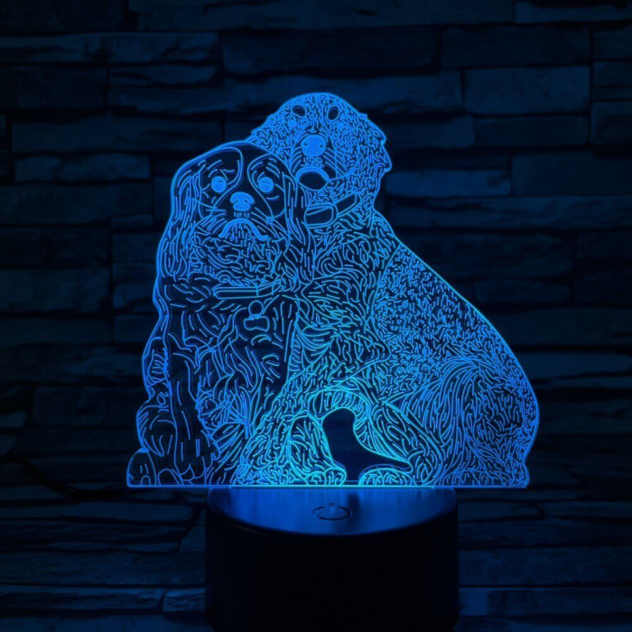 Két Kutya 7 színű 3D led lámpa