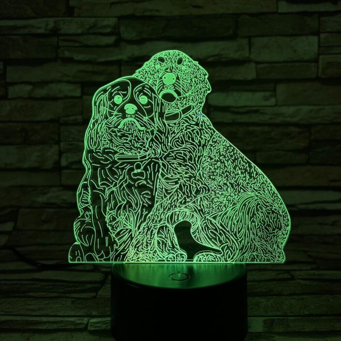 Két Kutya 7 színű 3D led lámpa