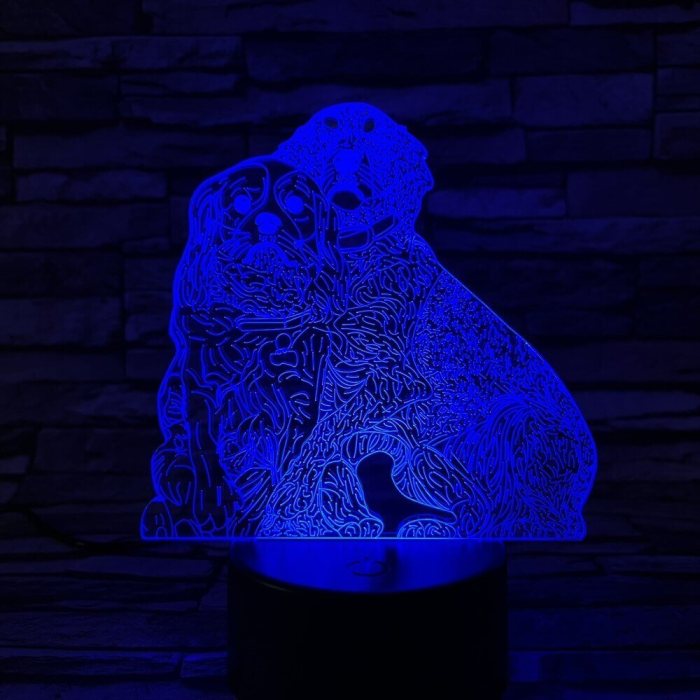Két Kutya 7 színű 3D led lámpa