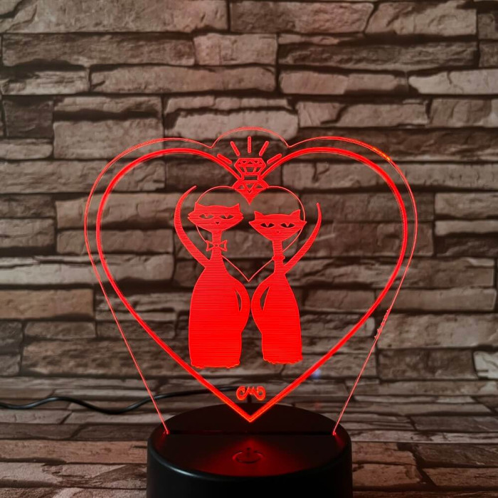 Cica Love 7 színű 3D led lámpa
