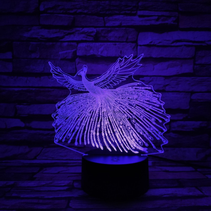 Páva 7 színű 3D led lámpa