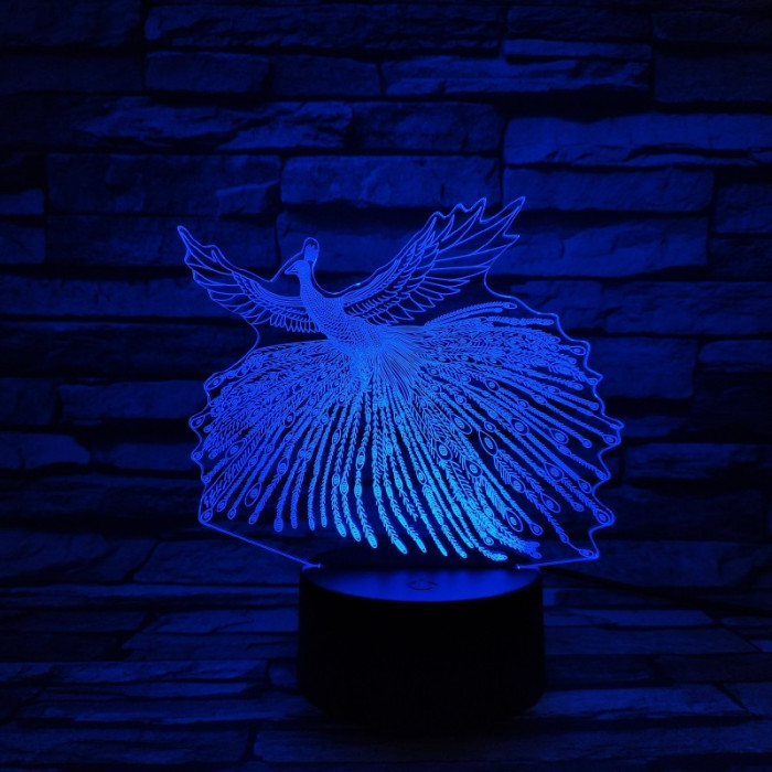 Páva 7 színű 3D led lámpa