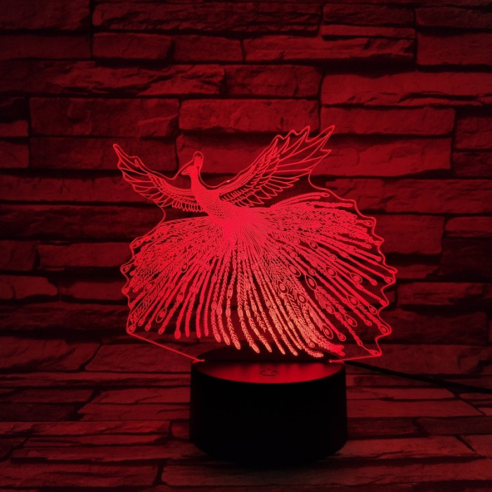 Páva 7 színű 3D led lámpa