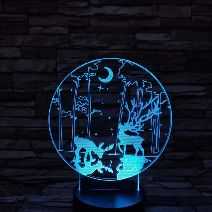 Két szarvas 7 színű 3D led lámpa