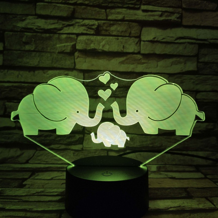 Elefánt család 7 színű 3D led lámpa