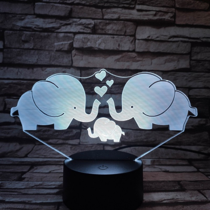 Elefánt család 7 színű 3D led lámpa