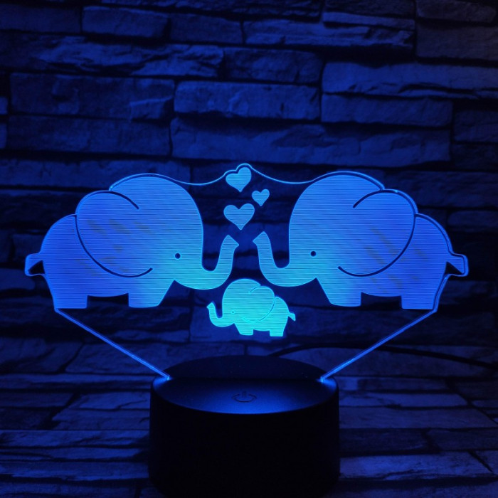 Elefánt család 7 színű 3D led lámpa